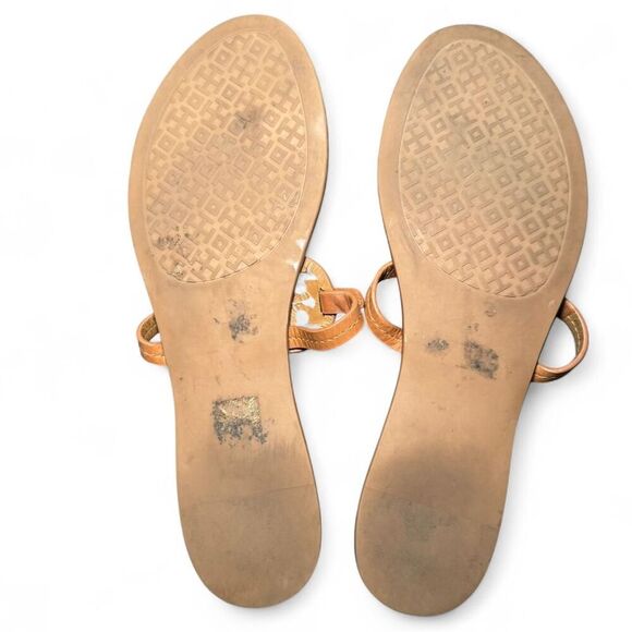 Tory Burch Miller Leather Thong Sandals Women’s Size 8.5 Tan Logo Cutout Flats - Picture 7 of 7